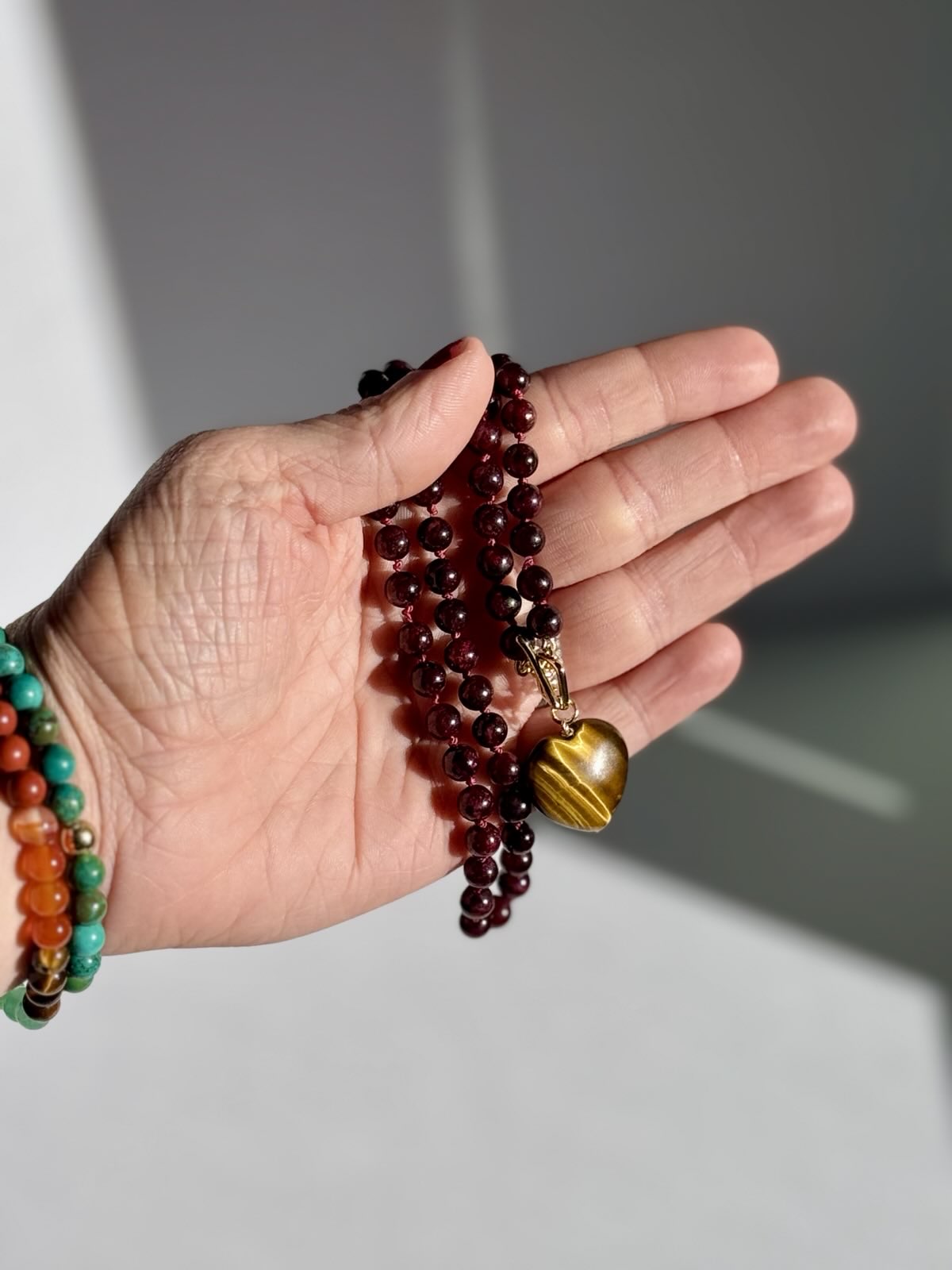 Knotted Garnet & Tiger's Eye Necklace