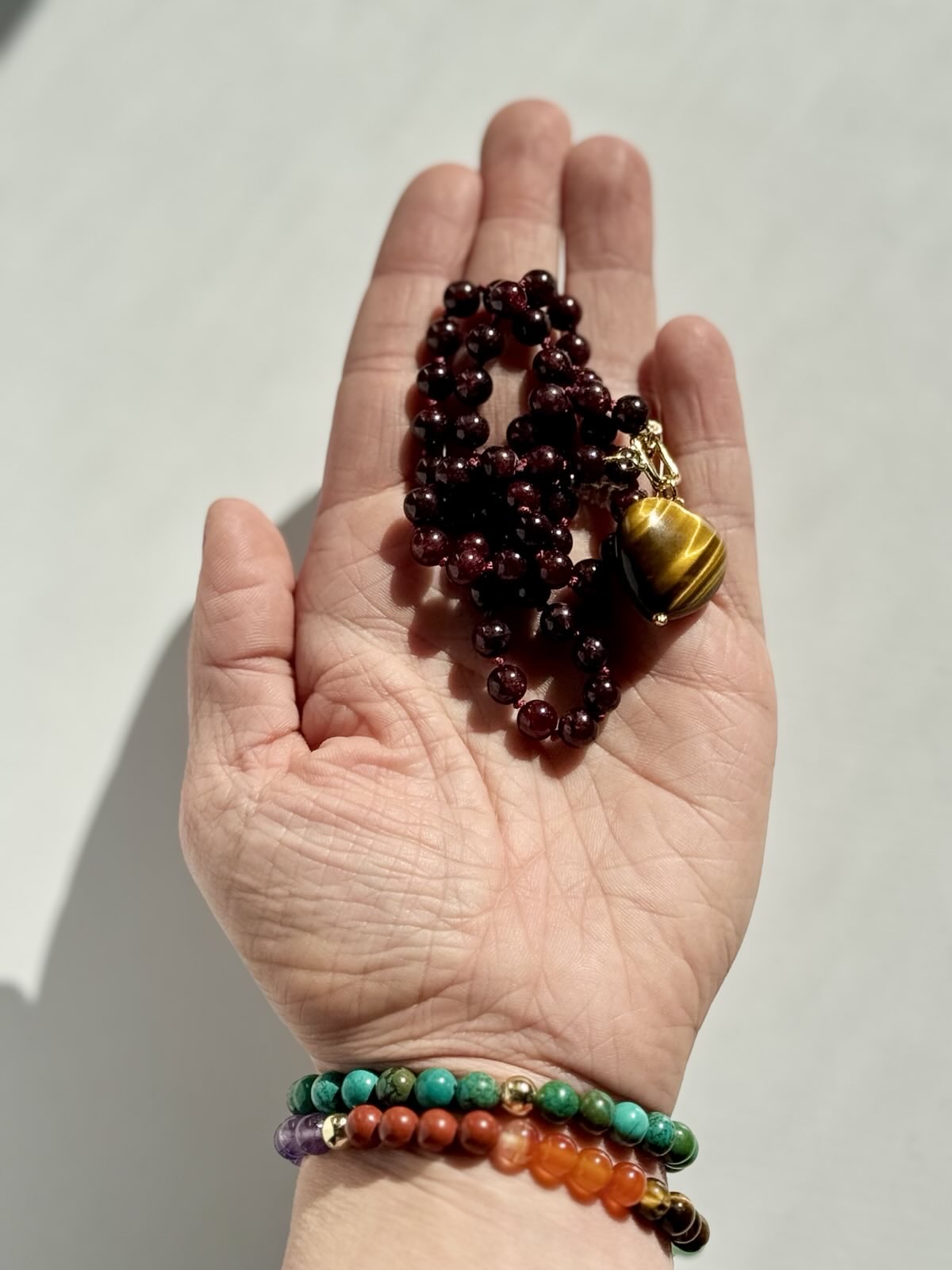 Knotted Garnet & Tiger's Eye Necklace