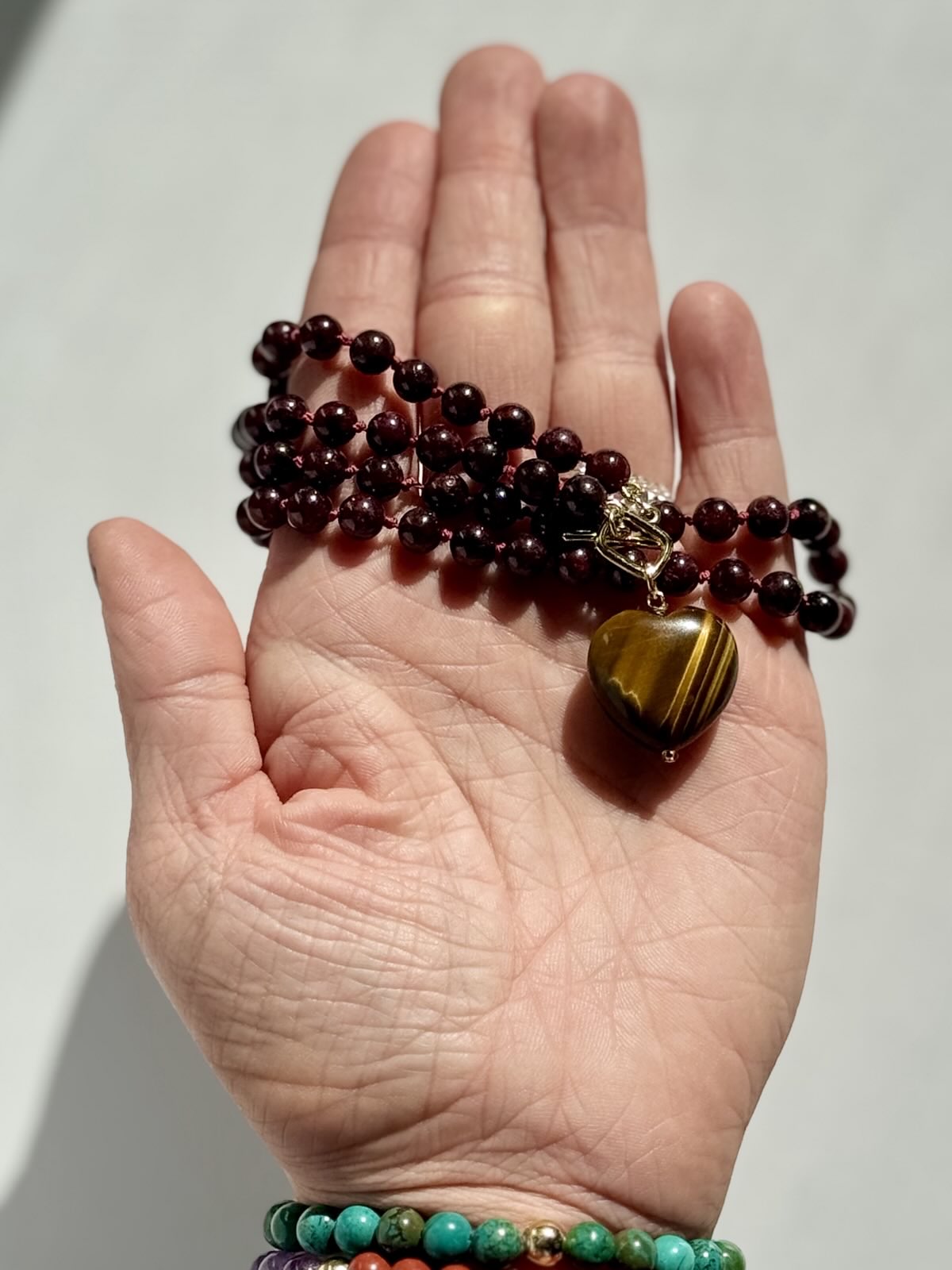 Knotted Garnet & Tiger's Eye Necklace