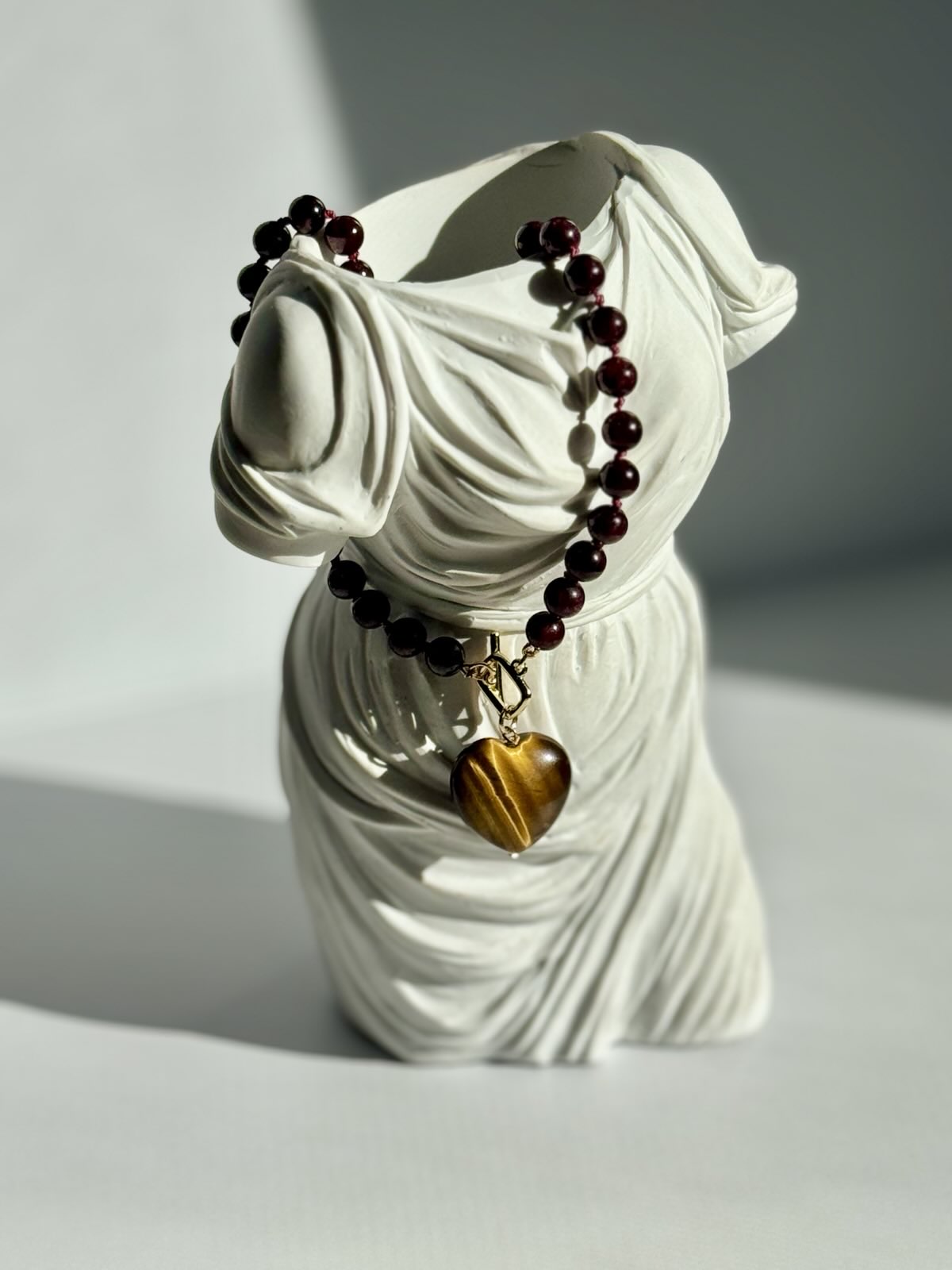 Knotted Garnet & Tiger's Eye Necklace