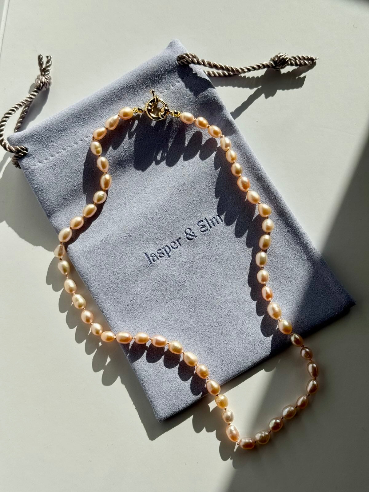 Pink Freshwater Pearl Necklace on Silk