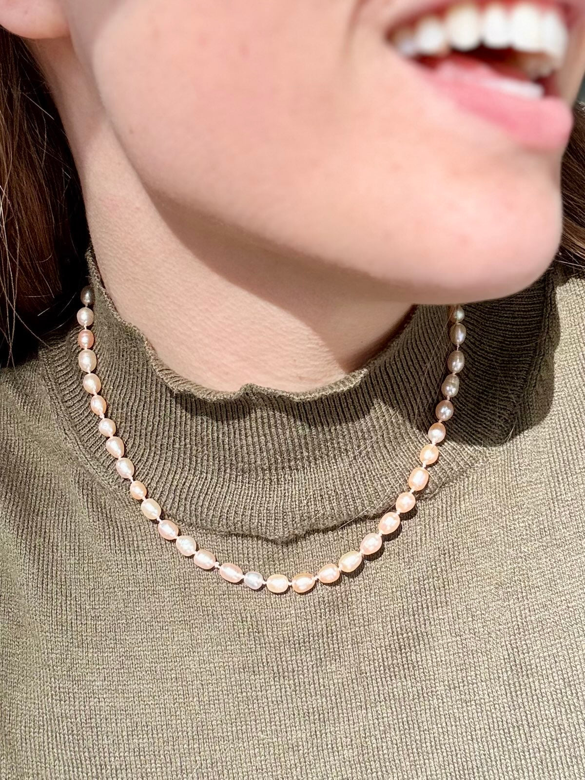 Pink Freshwater Pearl Necklace on Silk