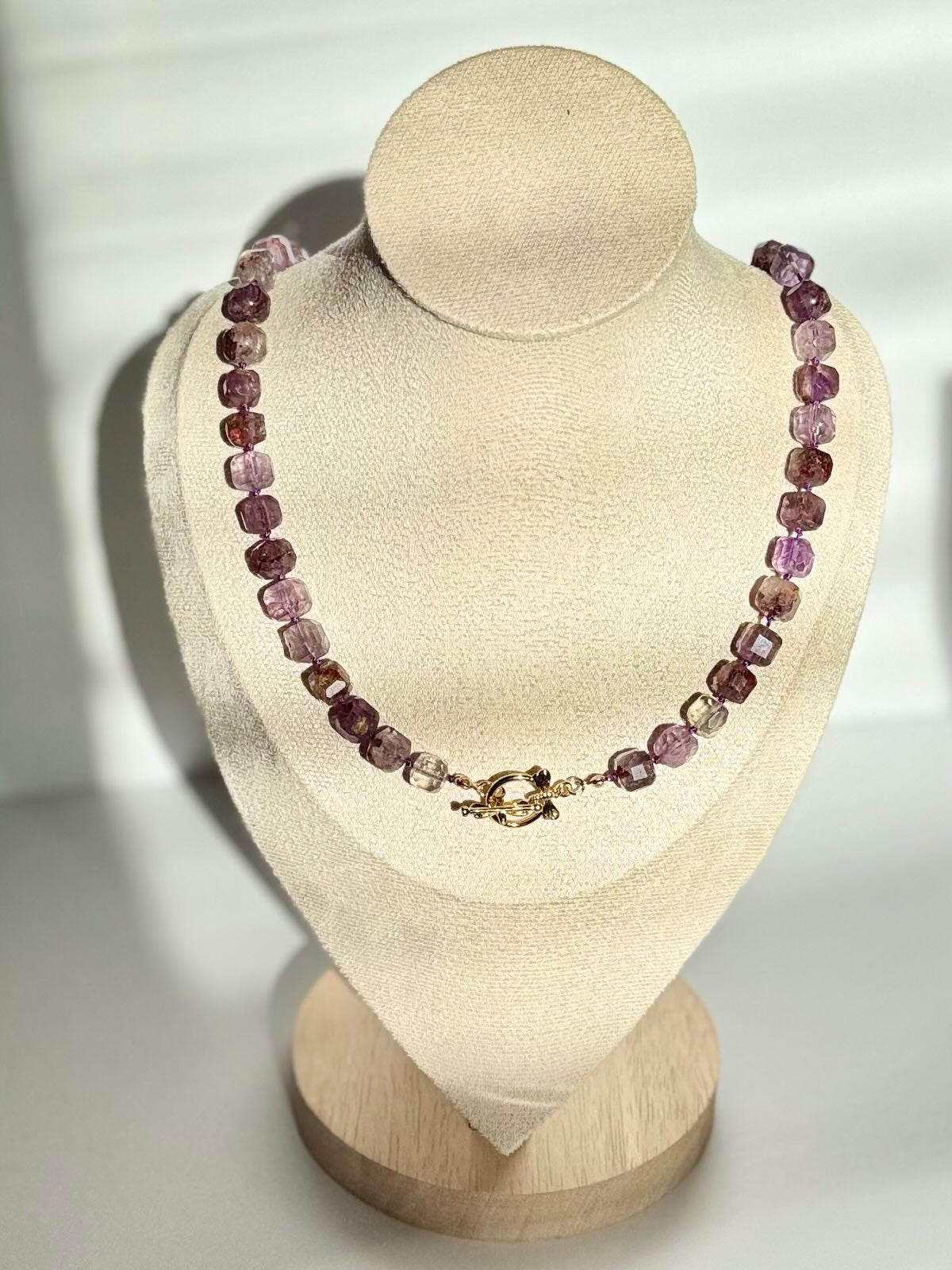 Purple Phantam Quartz Knotted Gold-Filled Necklace & Earring Set