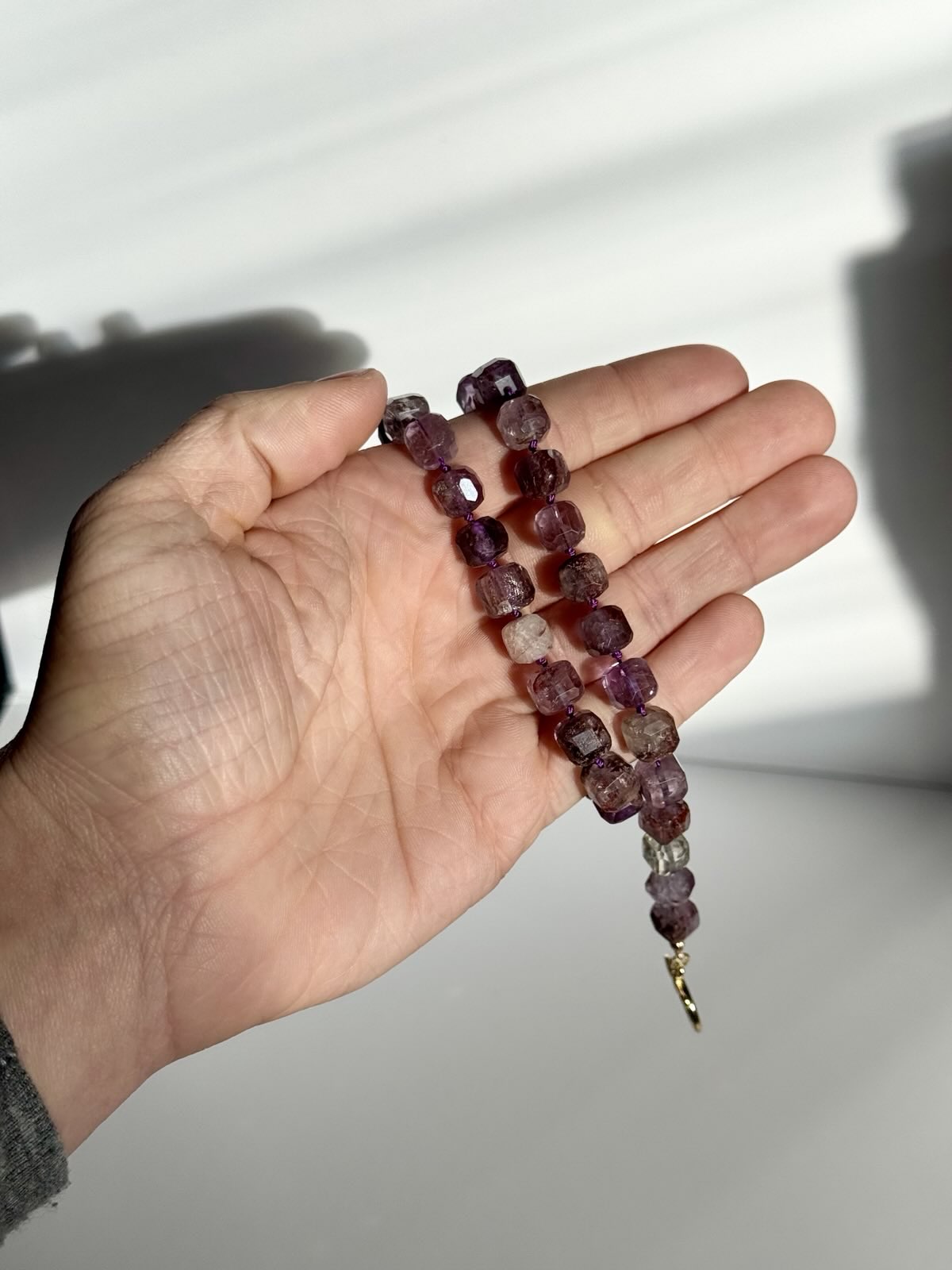 Purple Phantam Quartz Knotted Gold-Filled Necklace & Earring Set