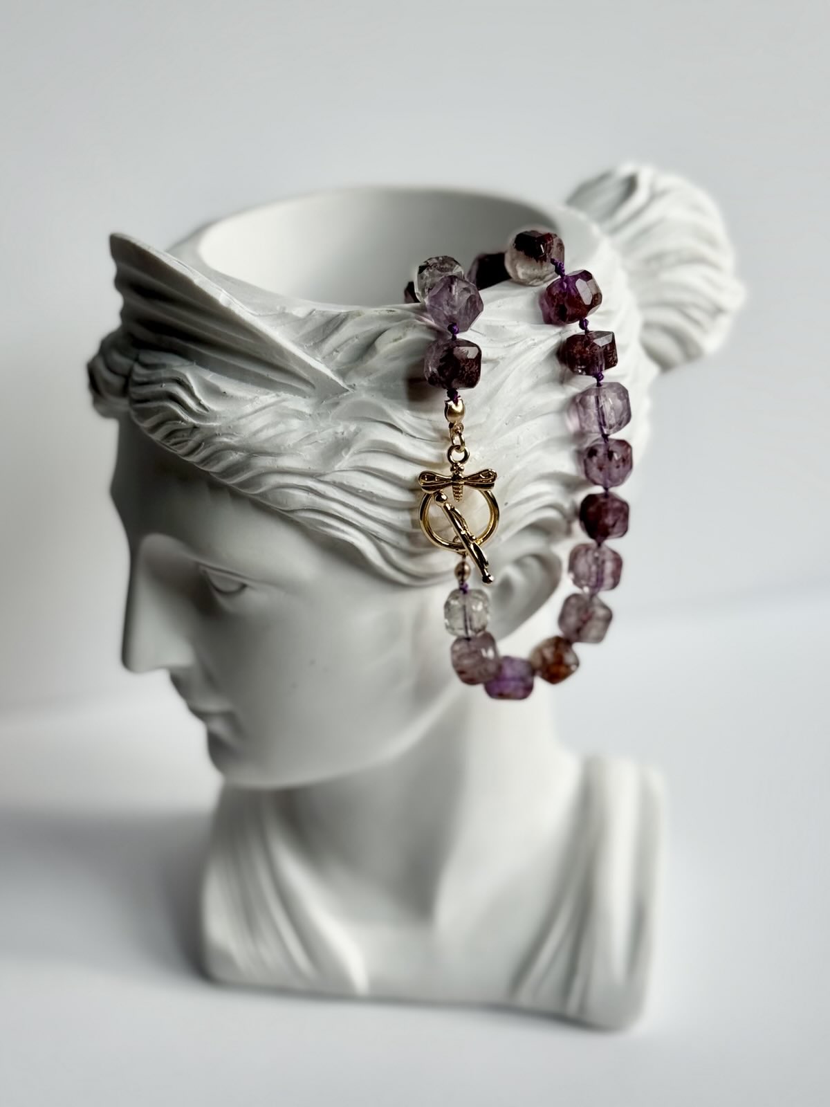 Purple Phantam Quartz Knotted Gold-Filled Necklace & Earring Set