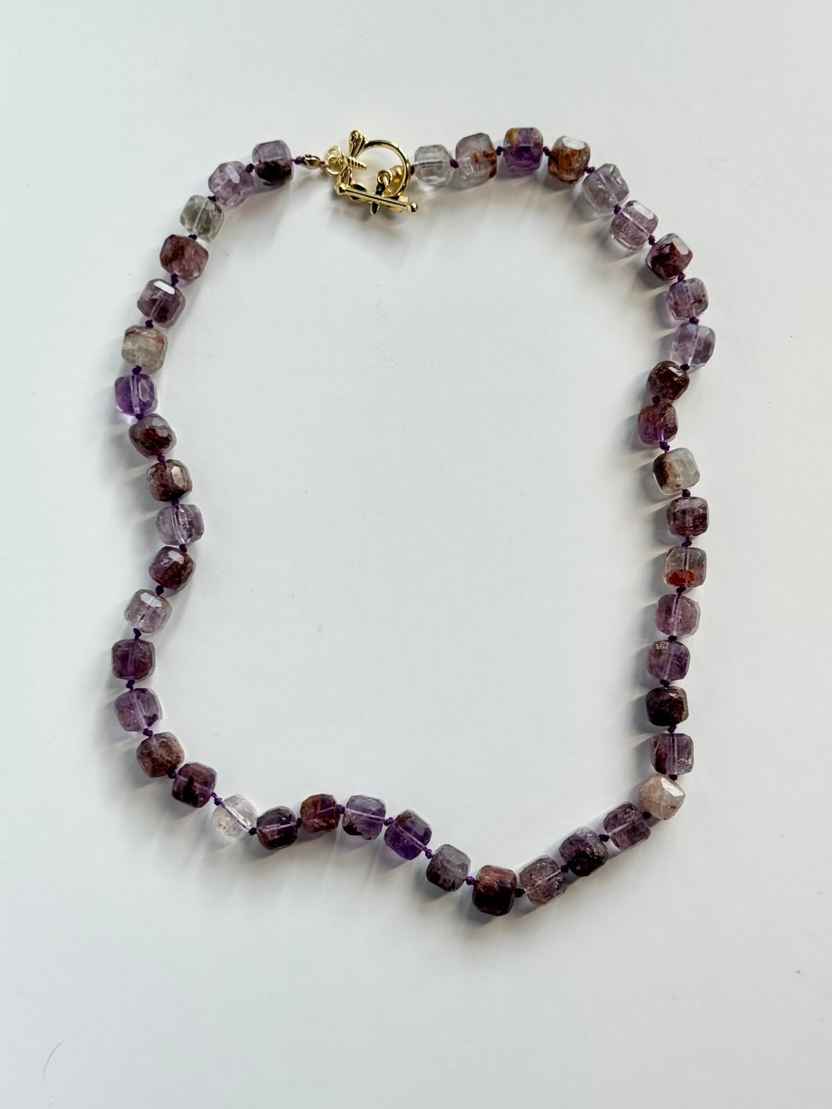 Purple Phantam Quartz Knotted Gold-Filled Necklace & Earring Set