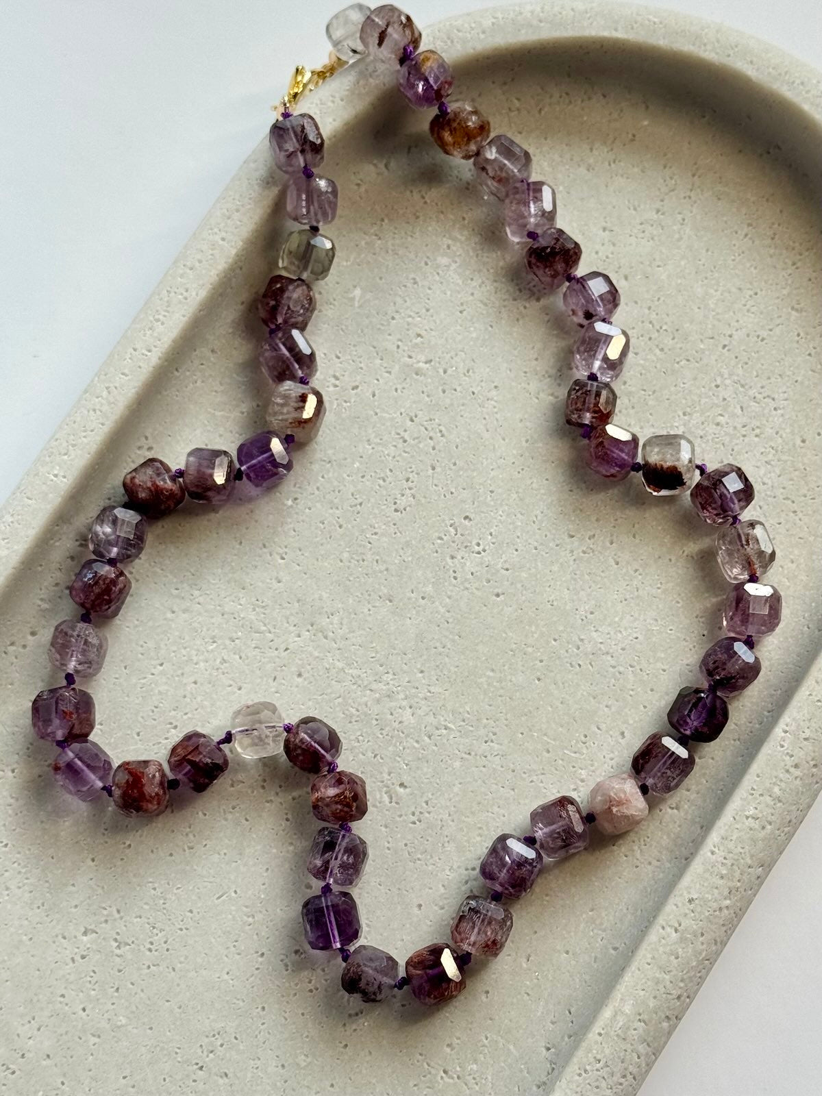 Purple Phantam Quartz Knotted Gold-Filled Necklace & Earring Set