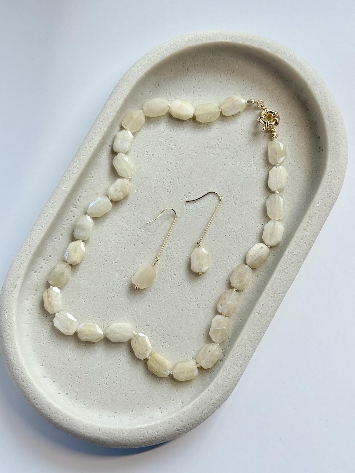 Sunset Blue Moonstone Knotted Necklace & Earring Set | The Art Museum Collection