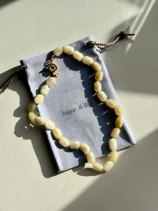 Sunset Blue Moonstone Knotted Necklace & Earring Set | The Art Museum Collection