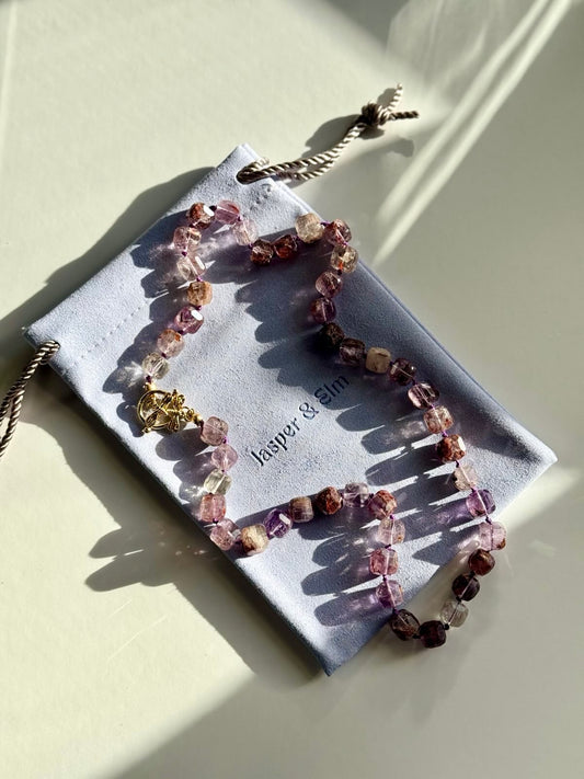 Purple Phantam Quartz Knotted Gold-Filled Necklace & Earring Set