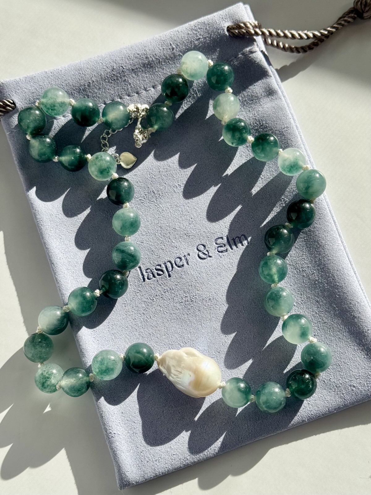 Mist Agate & Freshwater Pearl Knotted Necklace