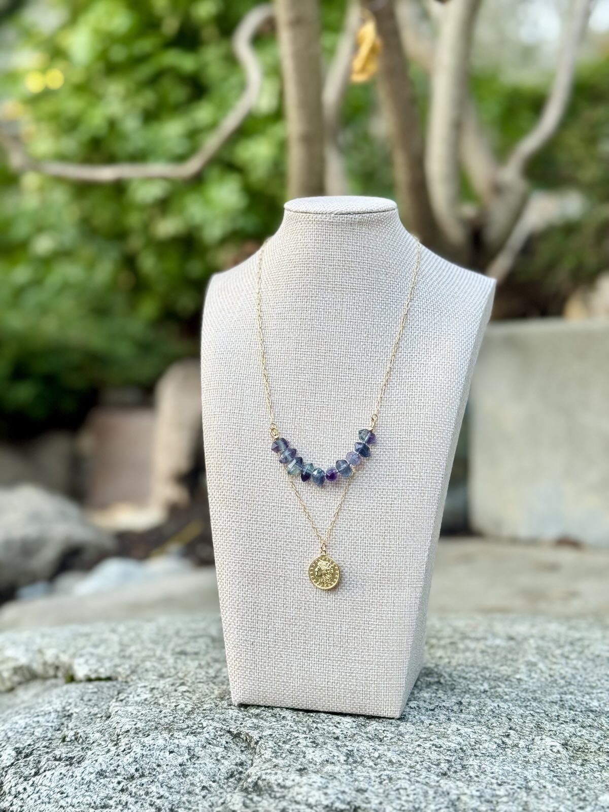 Purple Fluorite Layered Gold-Filled Necklace