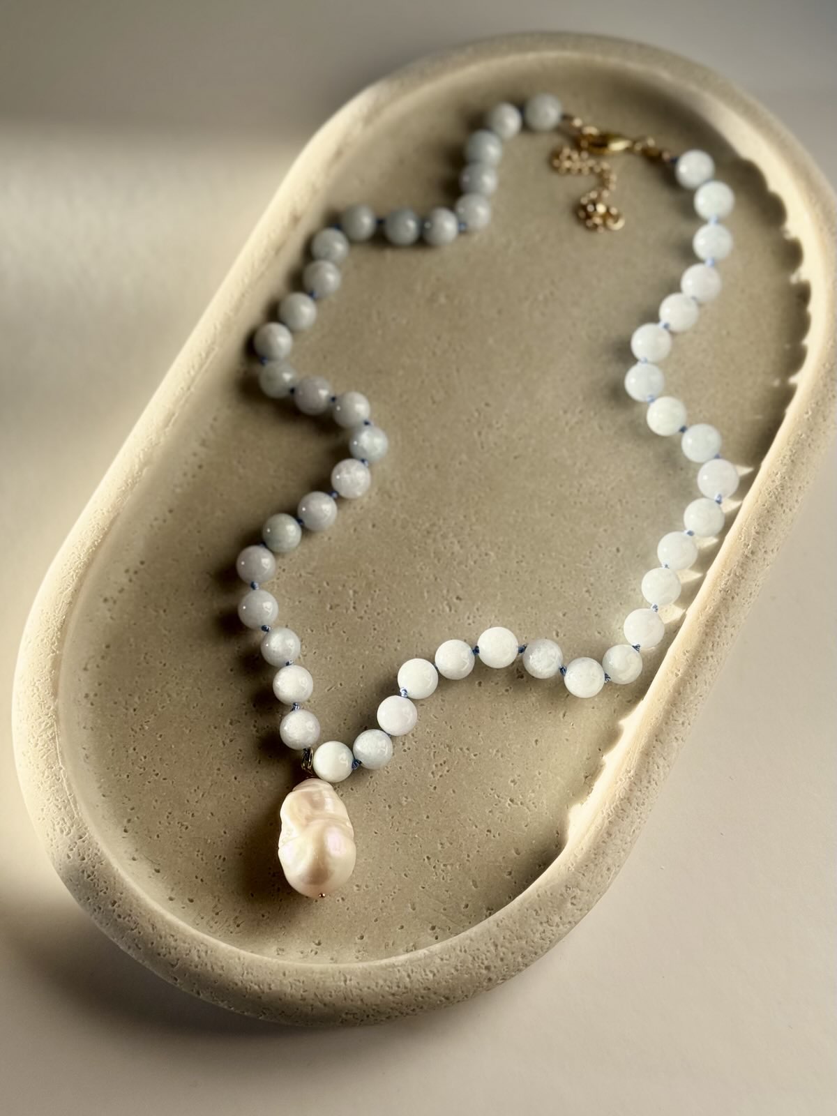 Dyed Jade & Freshwater Pearl Knotted Necklace