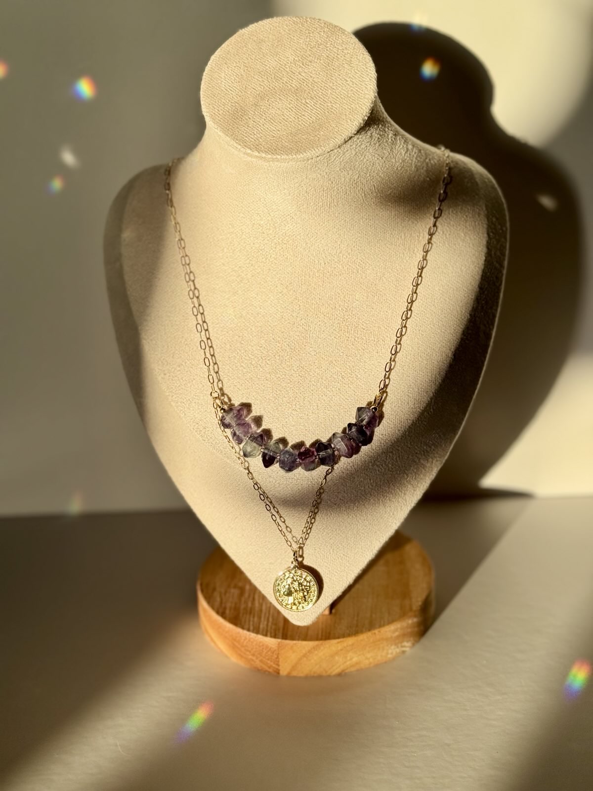 Purple Fluorite Layered Gold-Filled Necklace