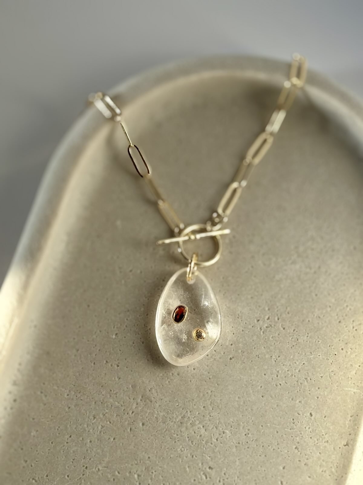 Clear Quartz Charm Toggle Necklace