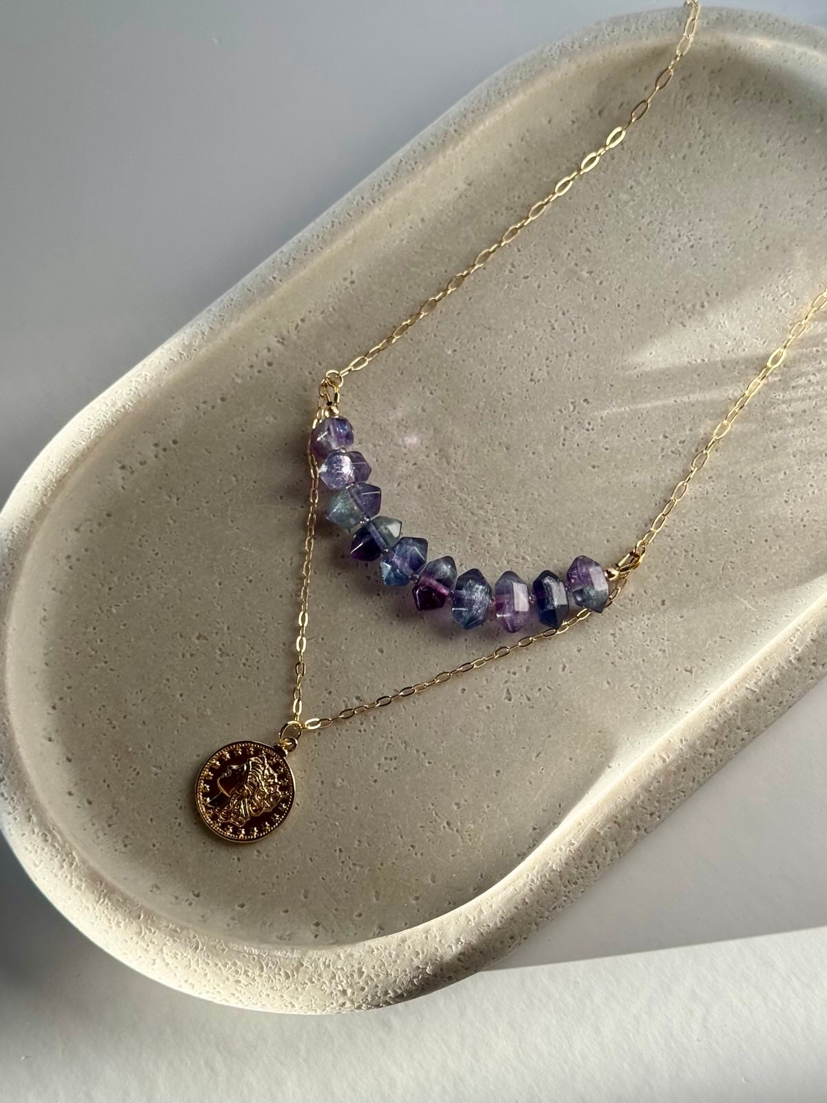 Purple Fluorite Layered Gold-Filled Necklace