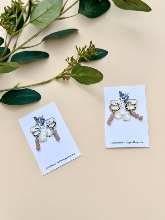 Mother of Pearl Heart Charm Huggie Hoops