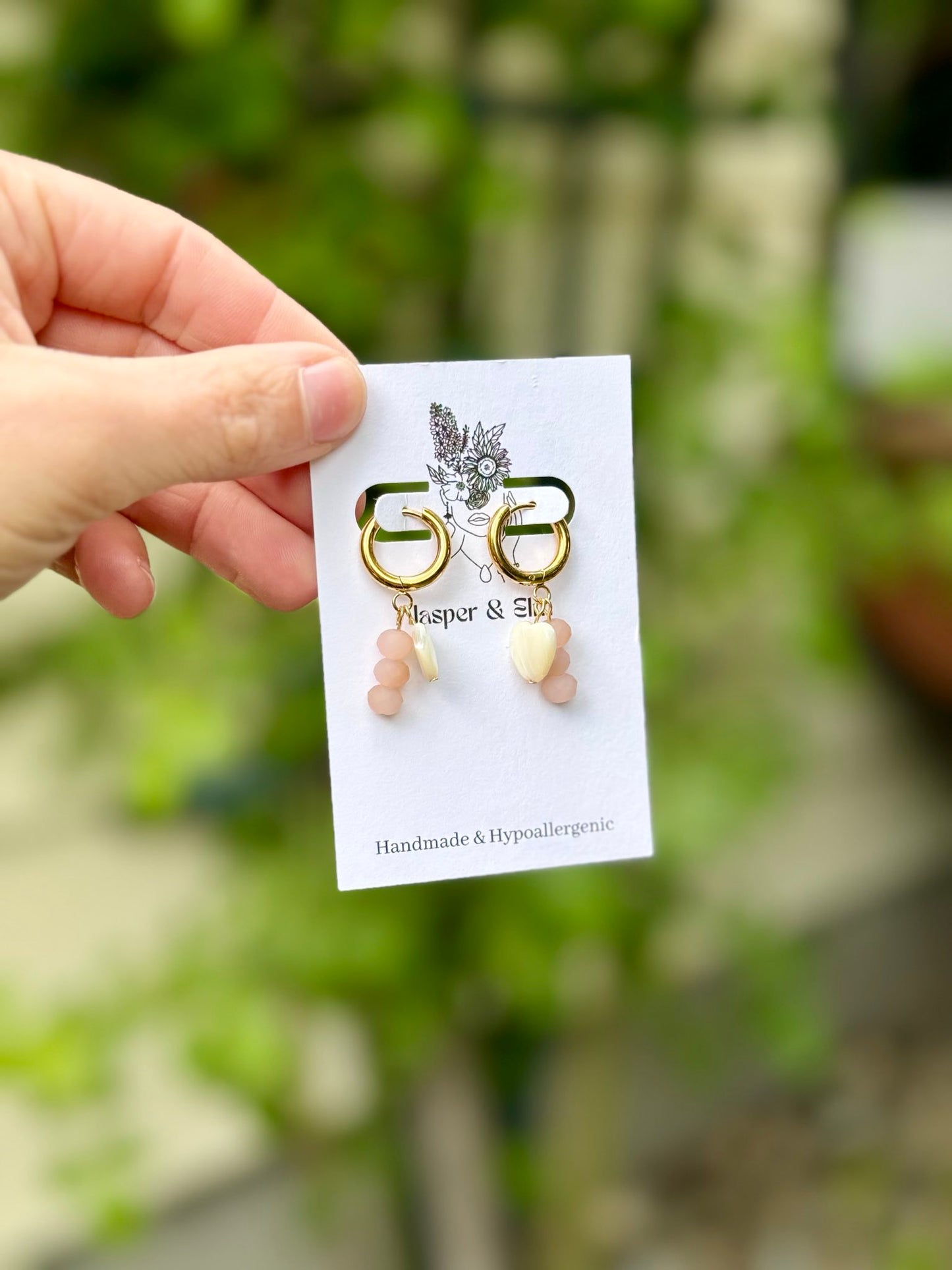 Mother of Pearl Heart Charm Huggie Hoops