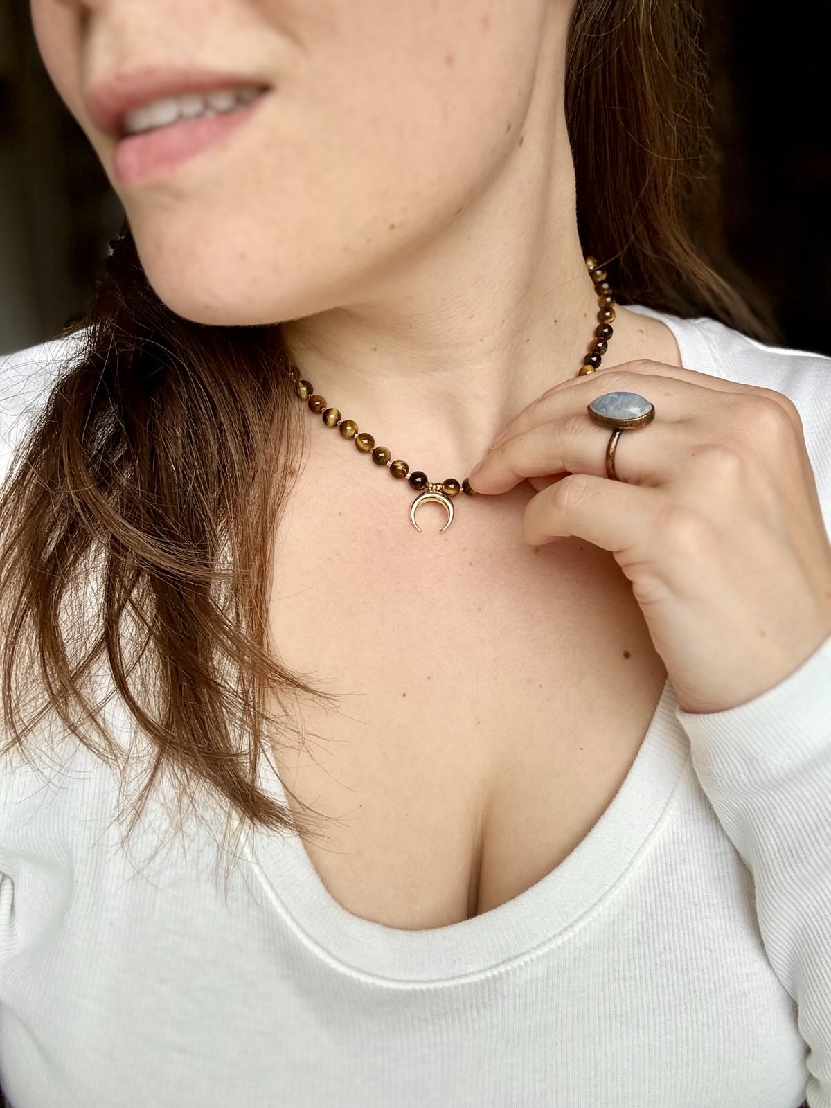 Tigers Eye Moon Charm Necklace