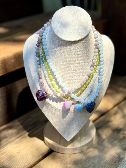 Gemstone Heart Pendant Charm Necklaces - Four Options
