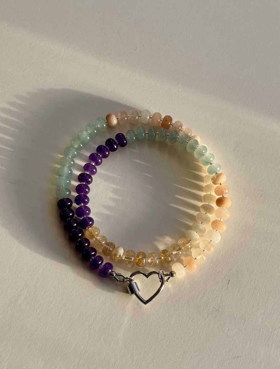 Citrine, Agate, and Jade Gold-Filled Heart Clasp Necklace