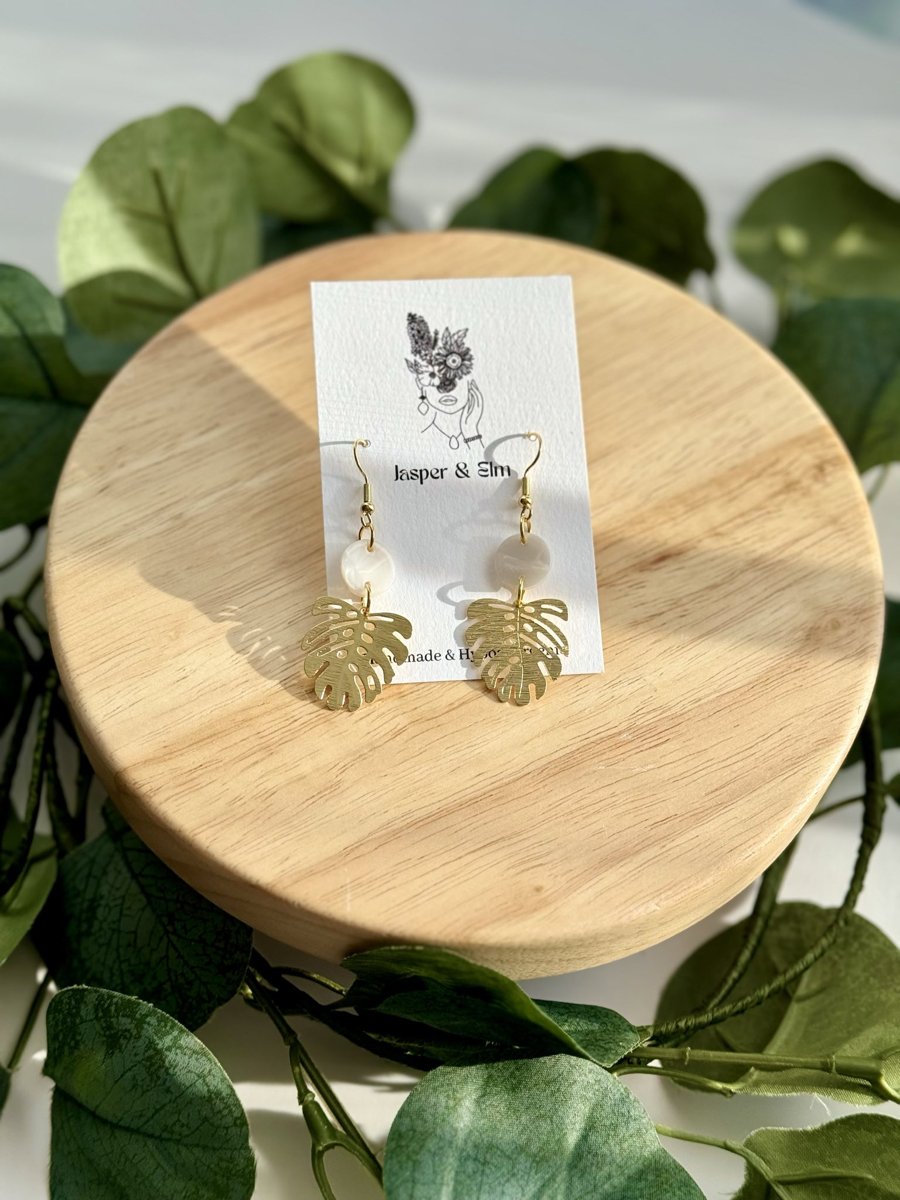 Monstera Acrylic & Metal Earrings