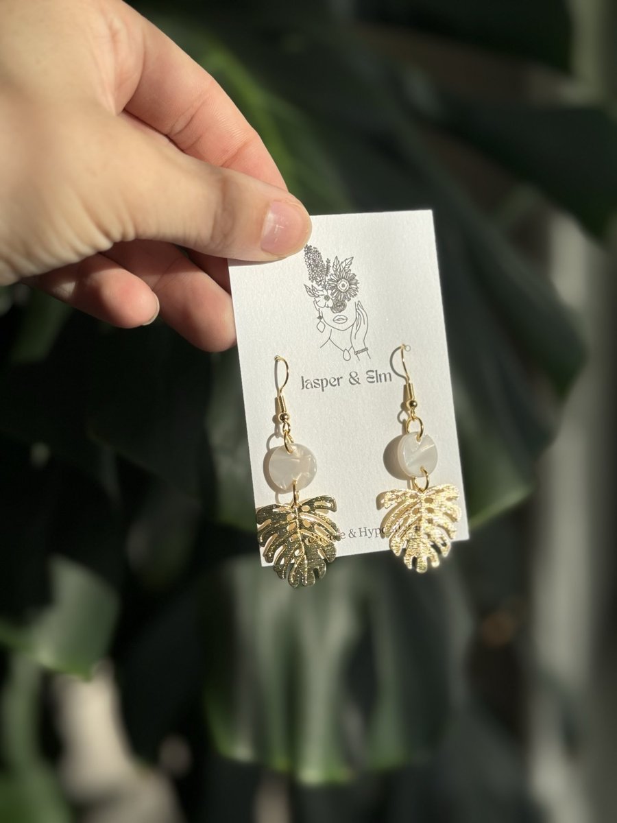 Monstera Acrylic & Metal Earrings