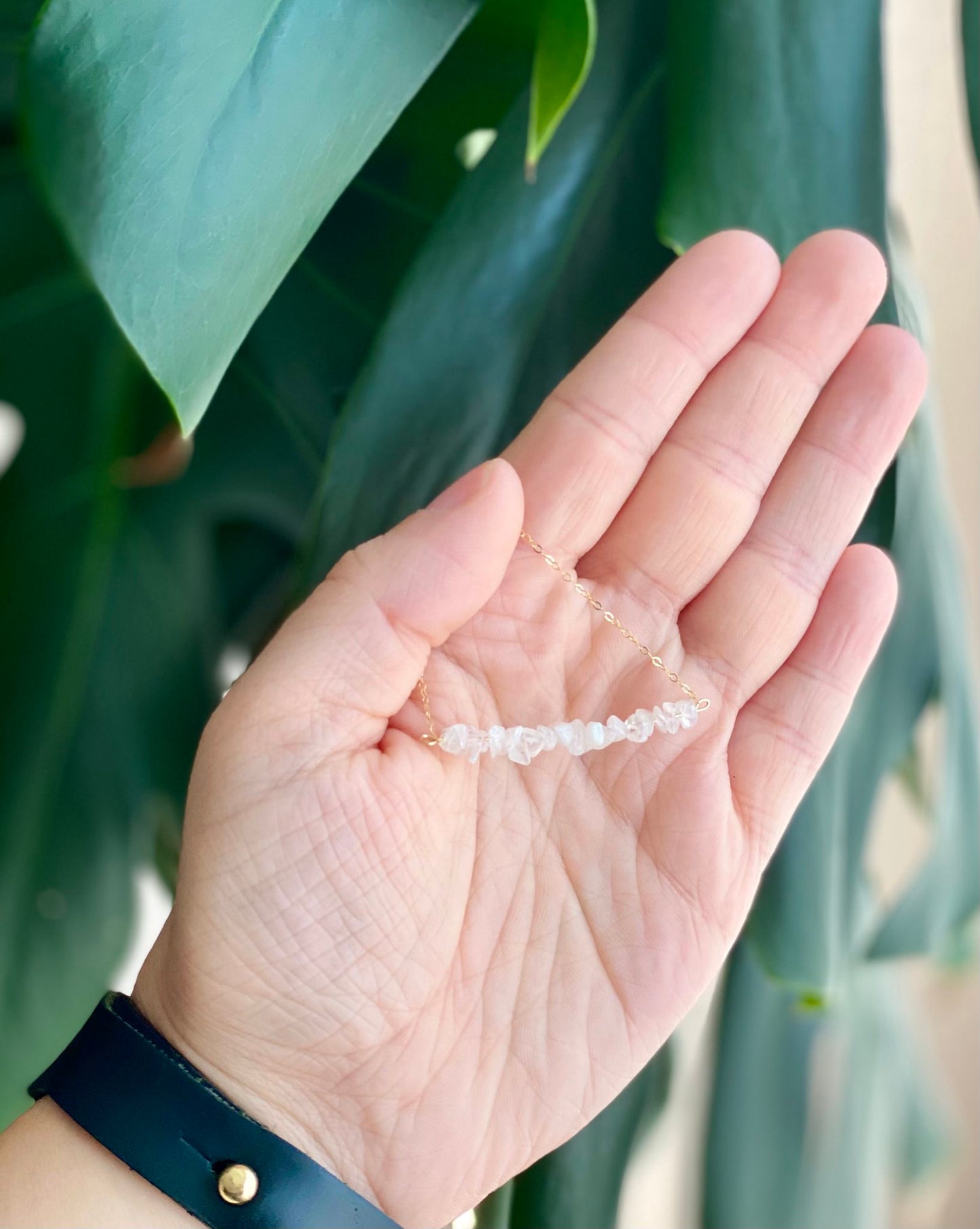 Rainbow Moonstone Gold-Filled Bar Necklace