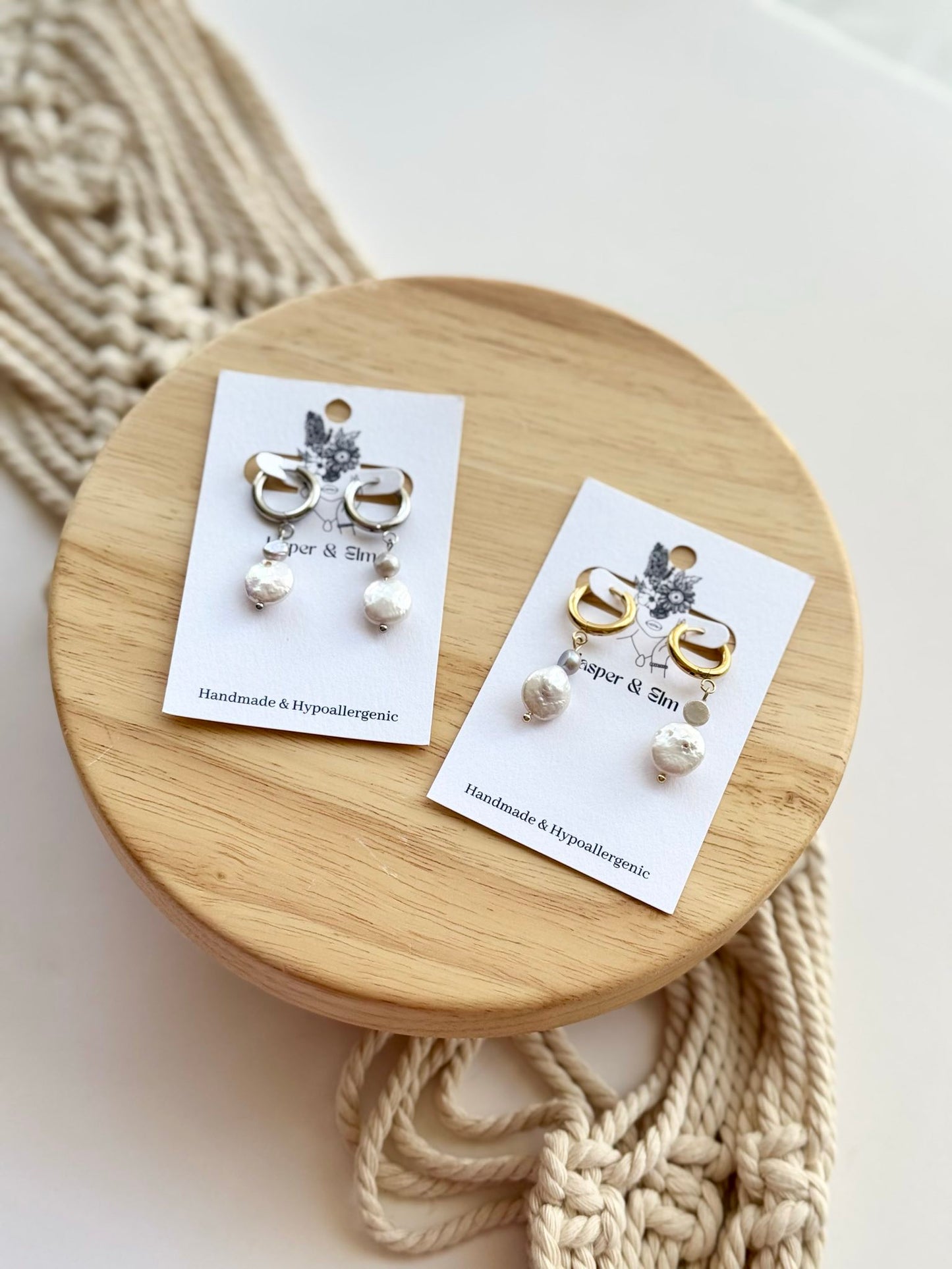 White and Grey Freshwater Pearl Huggie Hoops