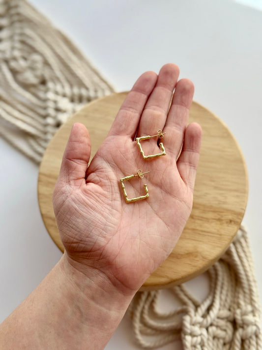 Square Rattan-Style 18K Gold-Filled Hoops