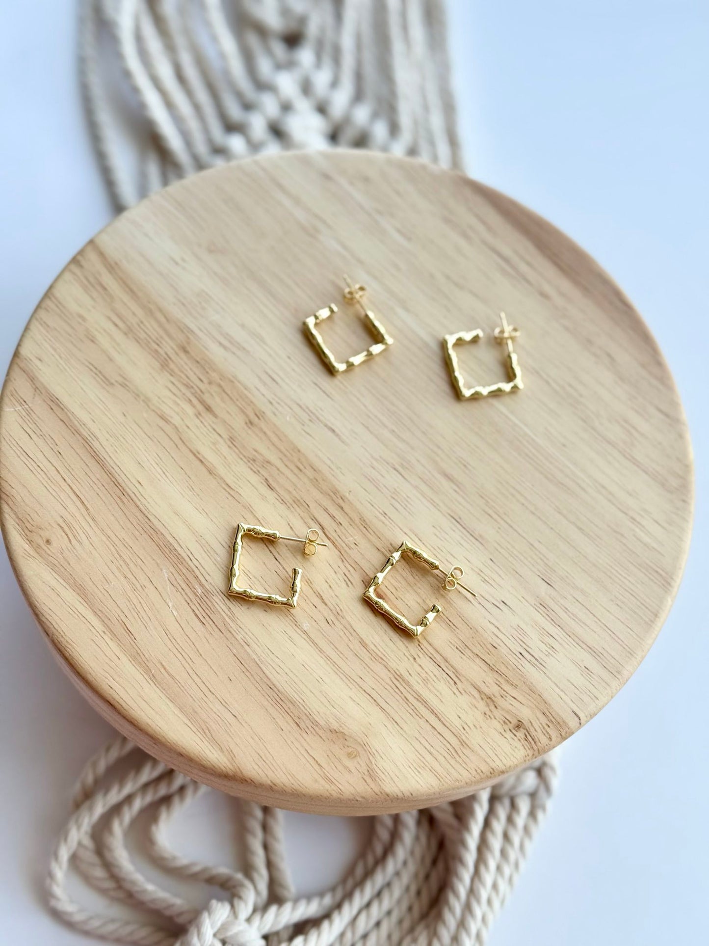 Square Rattan-Style 18K Gold-Filled Hoops