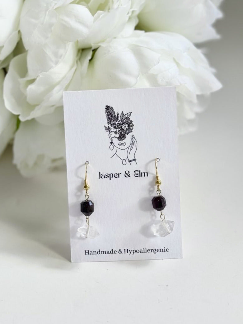 Garnet & Rock Quartz Gold-Filled Earrings