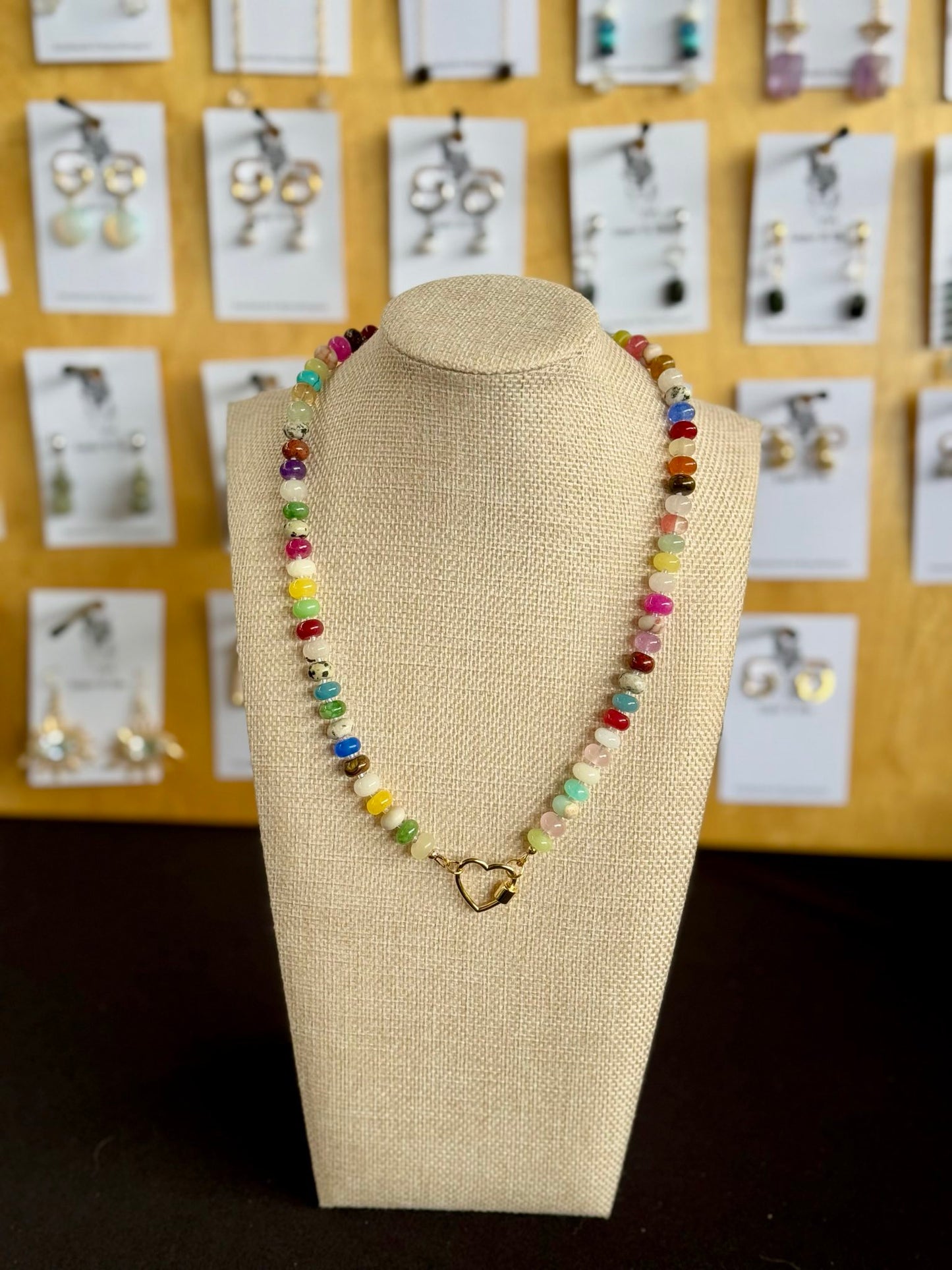 Mixed Gemstone Gold-Filled Heart Clasp Necklace