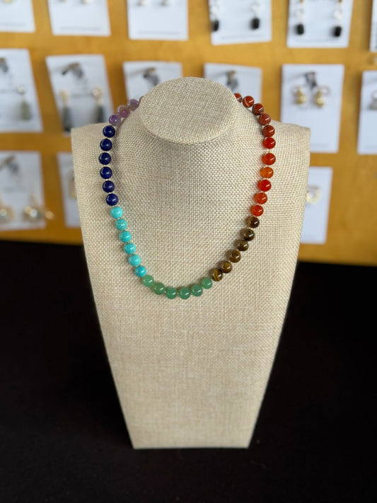 Mixed Round Gemstone Chakra Gold-Filled Necklace