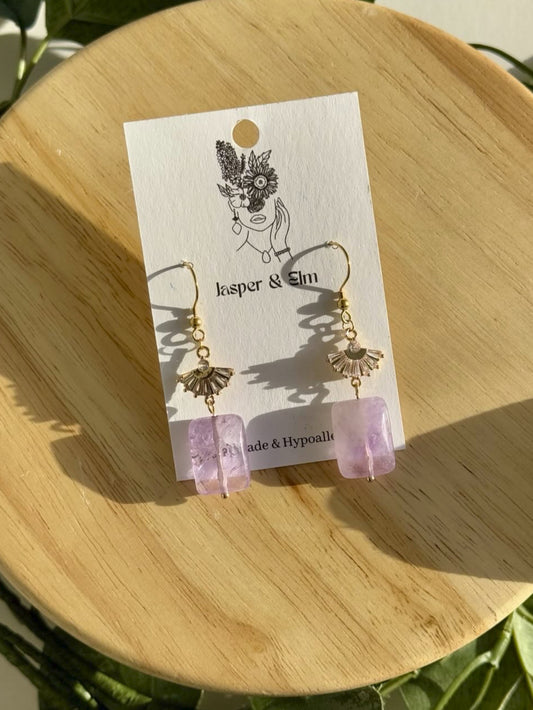 Lavender Amethyst Art Deco Drop Earrings