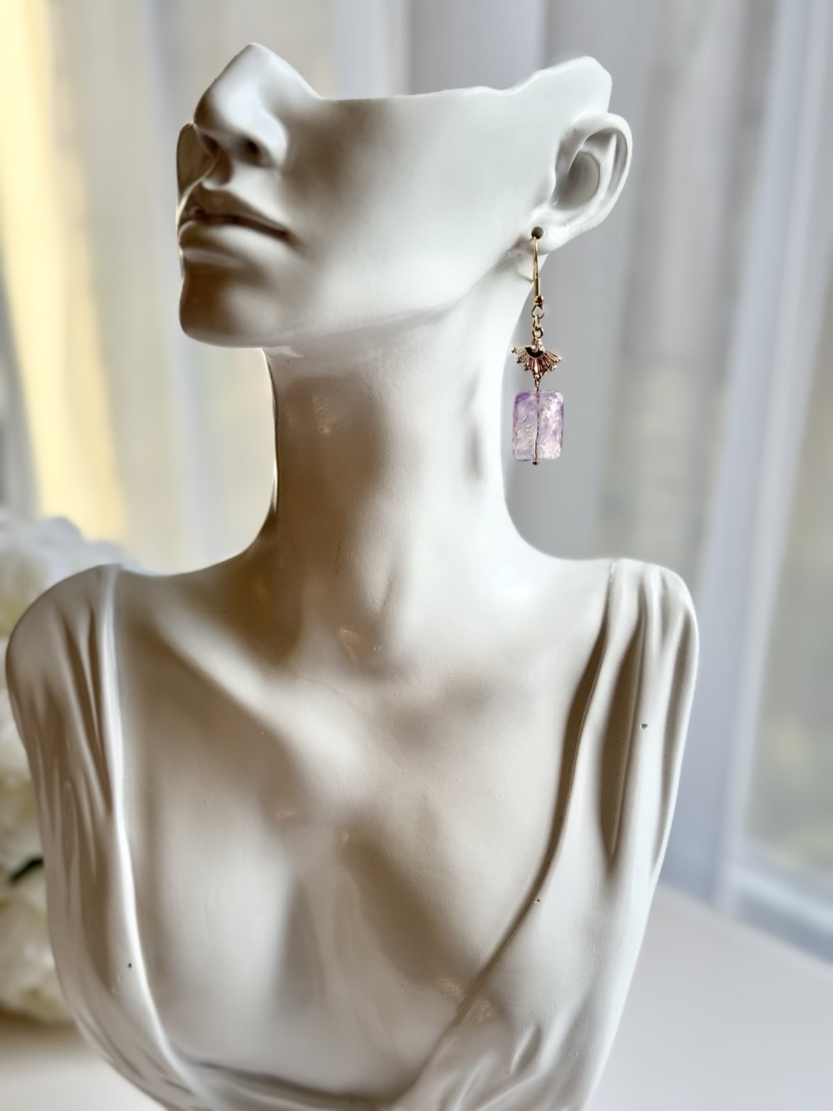 Lavender Amethyst Art Deco Drop Earrings