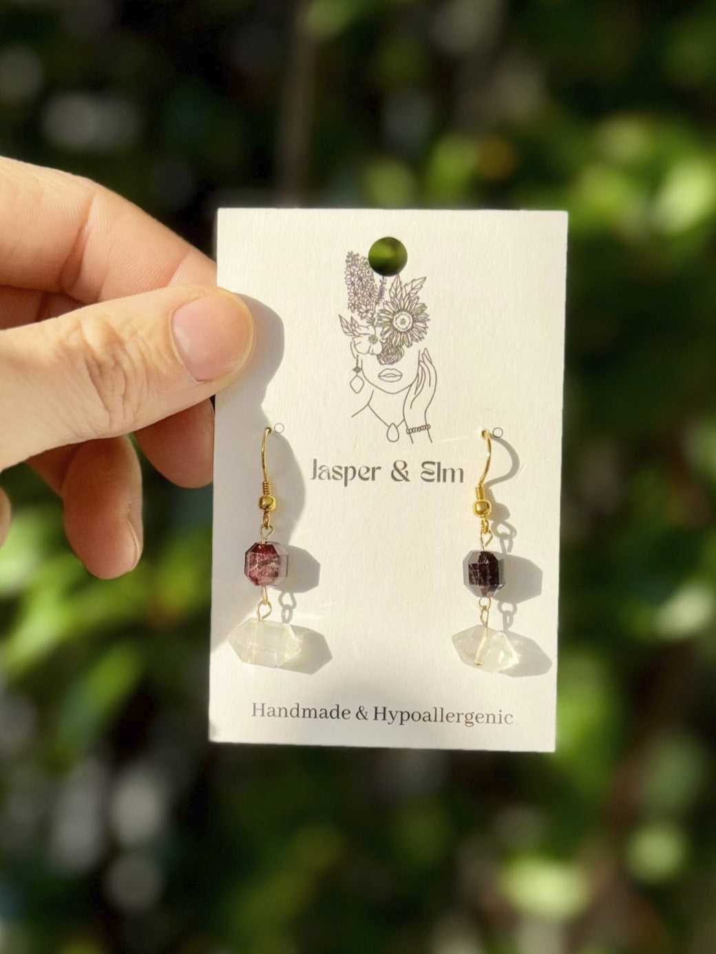 Garnet & Rock Quartz Gold-Filled Earrings