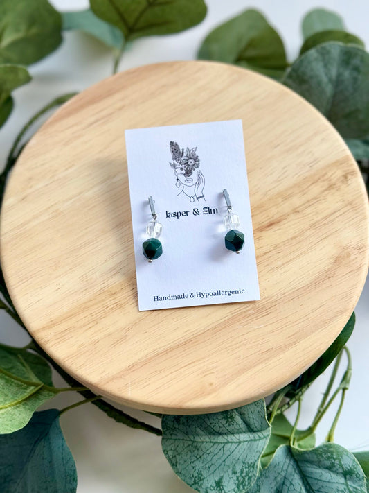 Bloodstone & Clear Quartz Drop Earrings