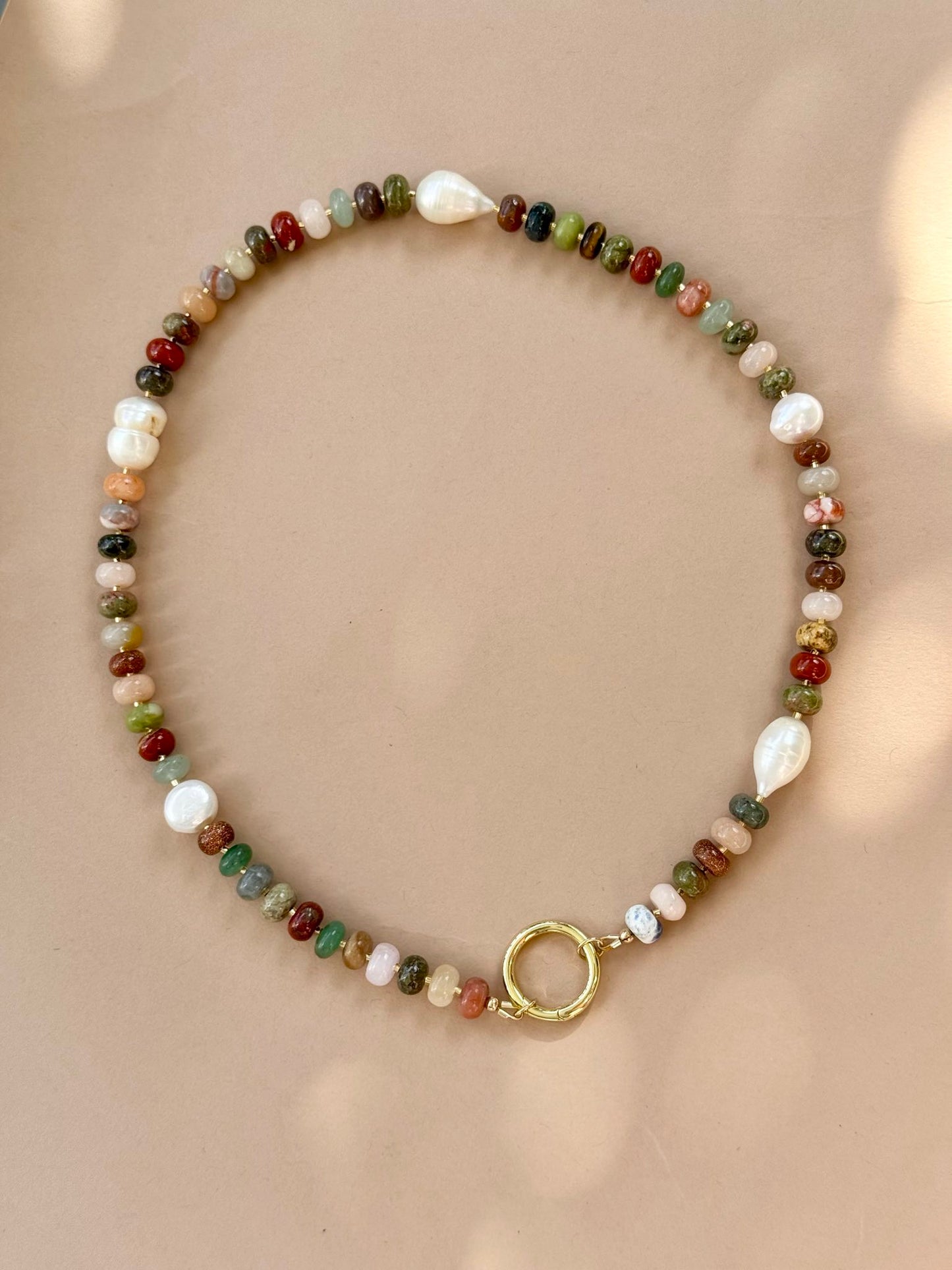 Charm Keeper Mixed Gemstone and Freshwater Pearl Gold-Filled Necklace