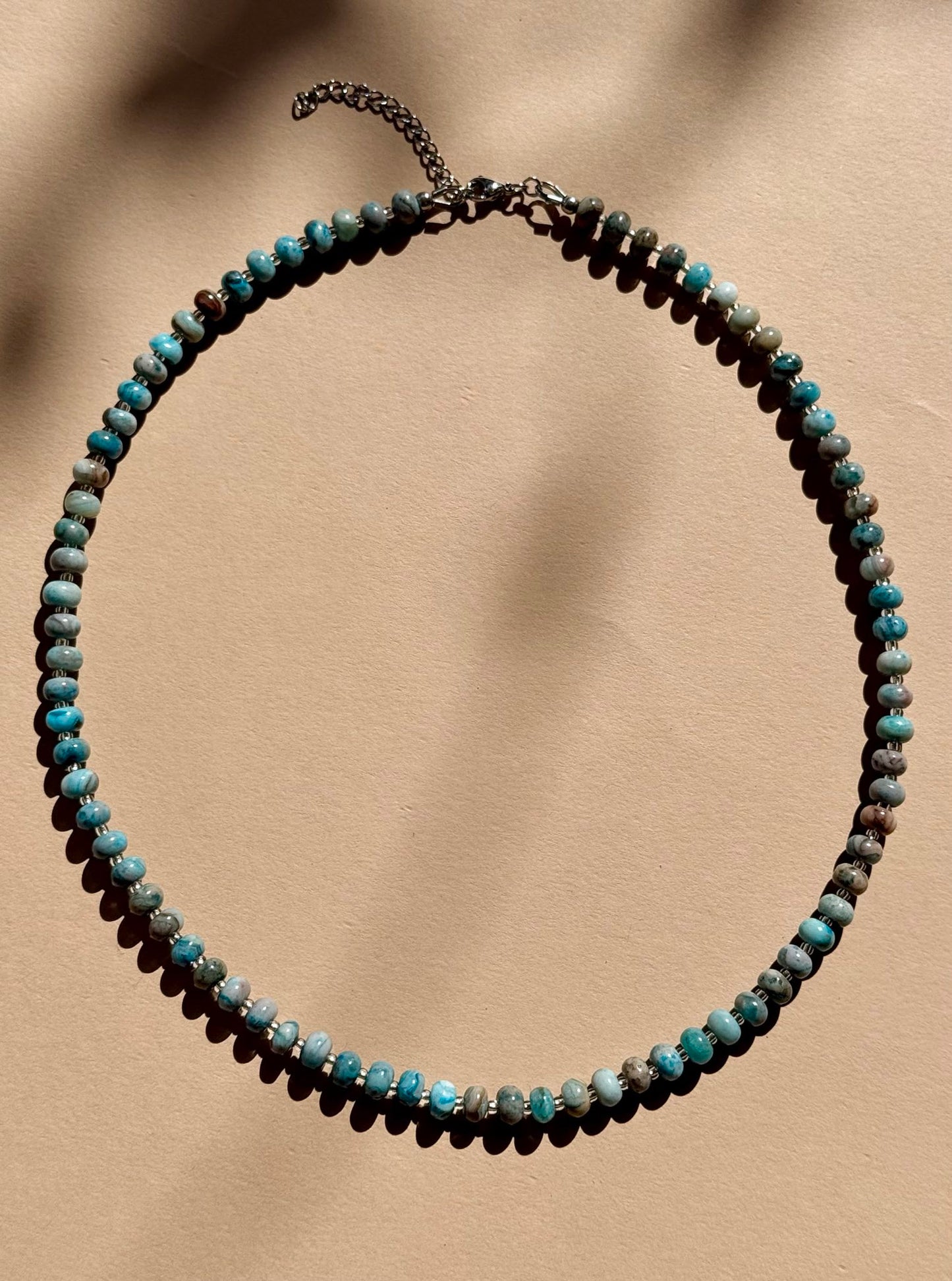 Blue Larimar Crazy Lace Agate Beaded Necklace