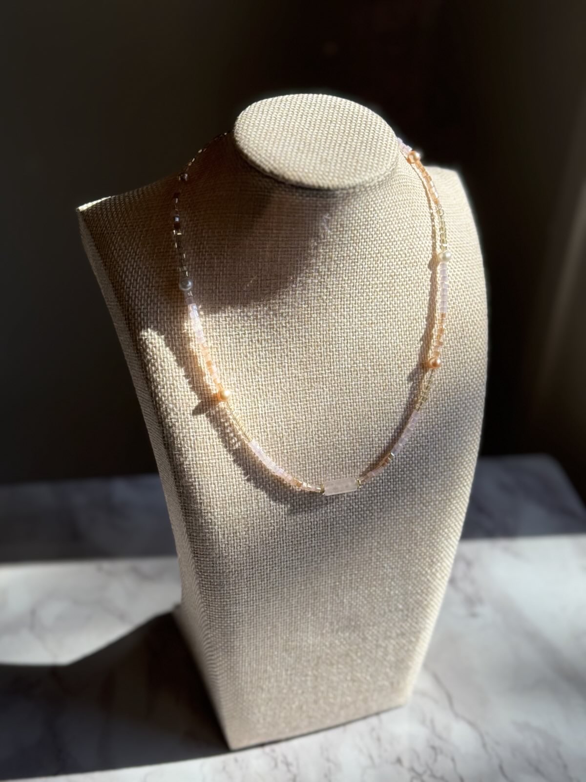 Rose Quartz & Pearl Gold-Filled Choker Necklace