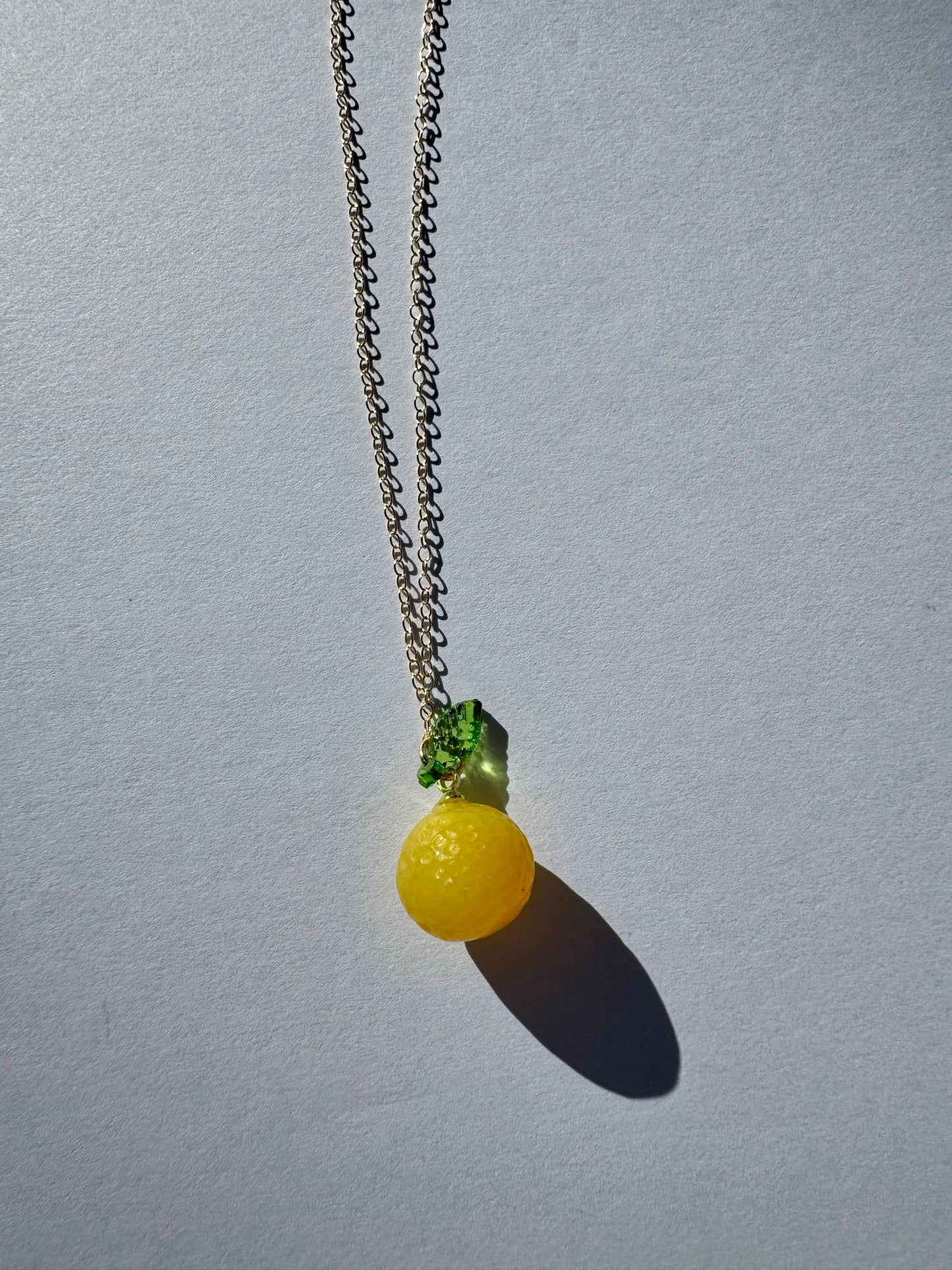 Yellow Agate Pomelo Carved Gemstone Charm Gold-Filled Necklace