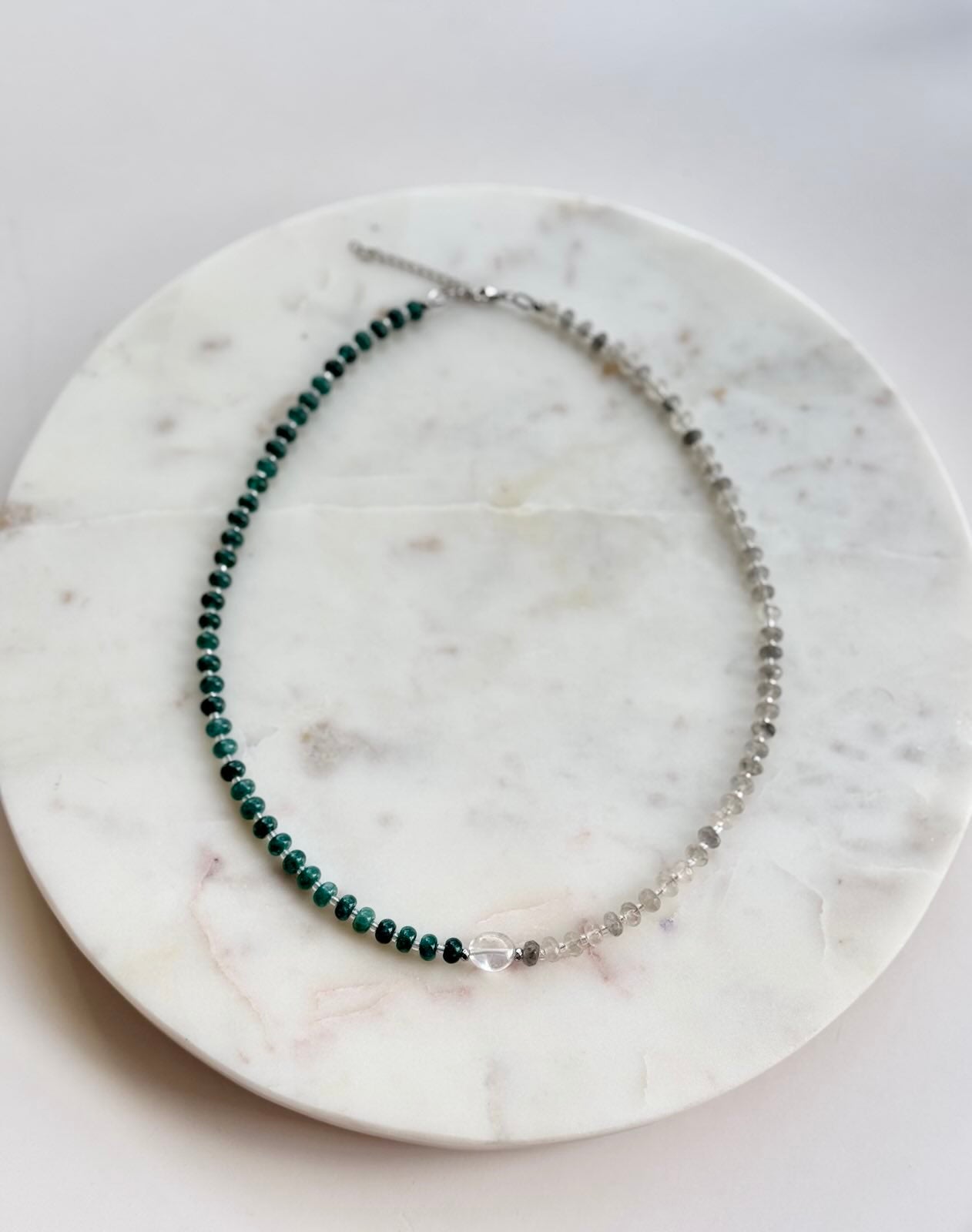 Smoky Grey Quartz & Dyed Jade Necklace