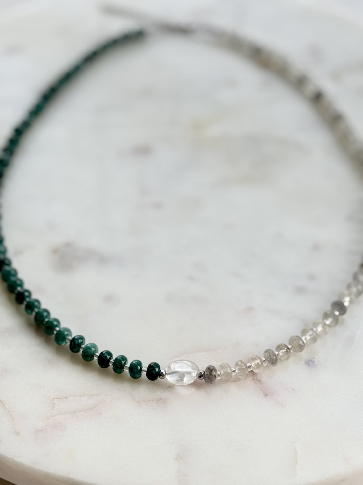 Smoky Grey Quartz & Dyed Jade Necklace