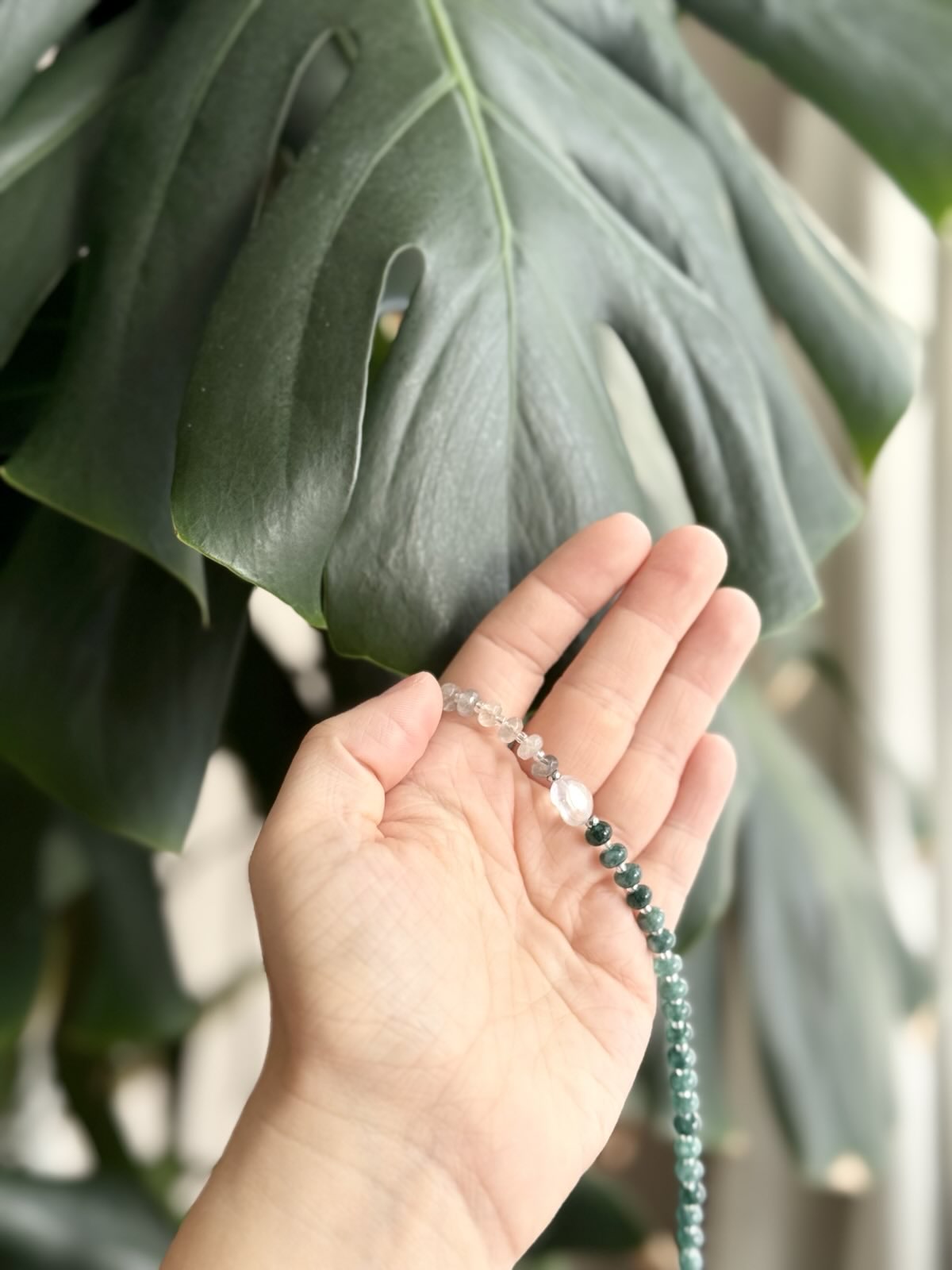 Smoky Grey Quartz & Dyed Jade Necklace