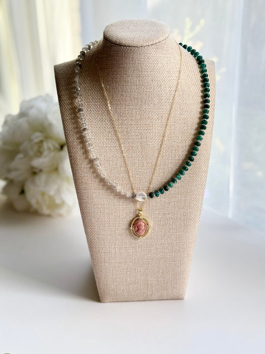 Smoky Grey Quartz & Dyed Jade Necklace