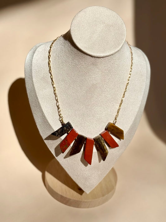 Tiger’s Eye and Red Jasper Gold-Filled Collar Necklace