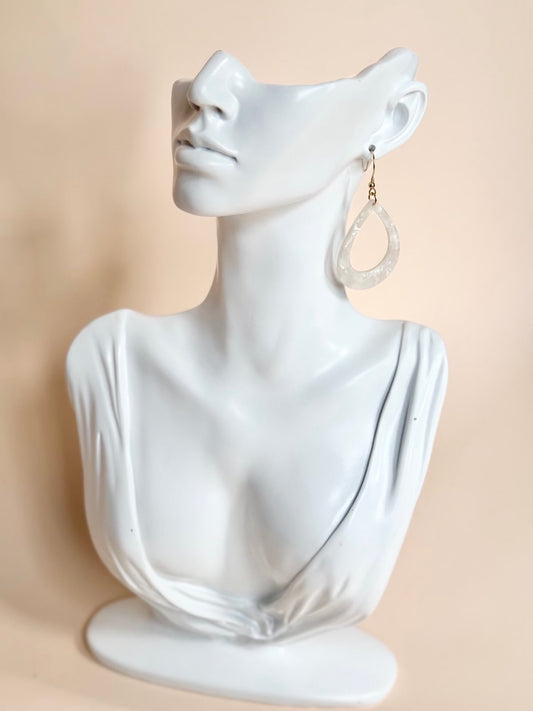 White Marbled Teardrop Acrylic Earrings