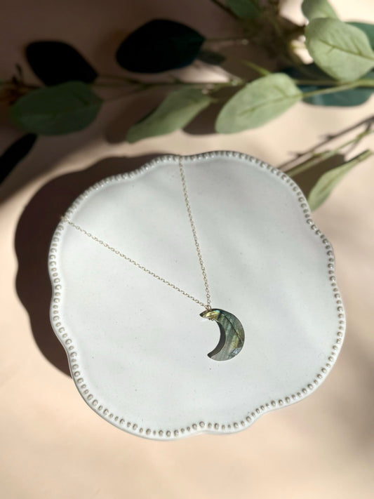 Labradorite Moon Pendant Necklace