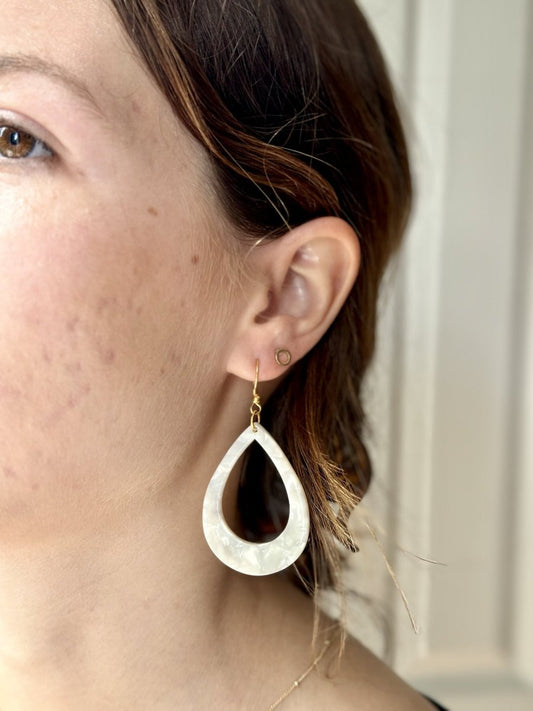 White Marbled Teardrop Acrylic Earrings